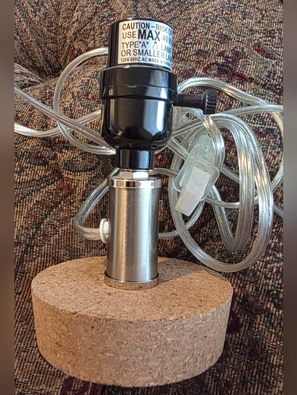 Universal Cork Lamp Insert Socket with Clear Power Cord